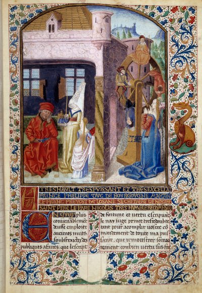 Alegori of Fortune: Kader çarkının yanında genç bir kadının temsili. Martin Le Franc (1410-1461) 1447-1448, Paris B.N. by Martin Le Franc