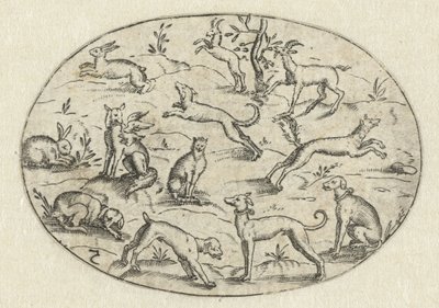 Köpekler, keçiler ve tavşanlar ile oval Nev Thier Bvechlein (dizi adı) by Martin Pleginck