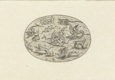 Sürüngenler, kedigiller ve fantezi yaratıklar ile oval Nev Thier Bvechlein (dizi adı) by Martin Pleginck