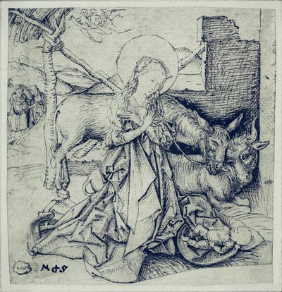 "Adoration of the Child (kalem ve mürekkep) by Martin Schongauer
