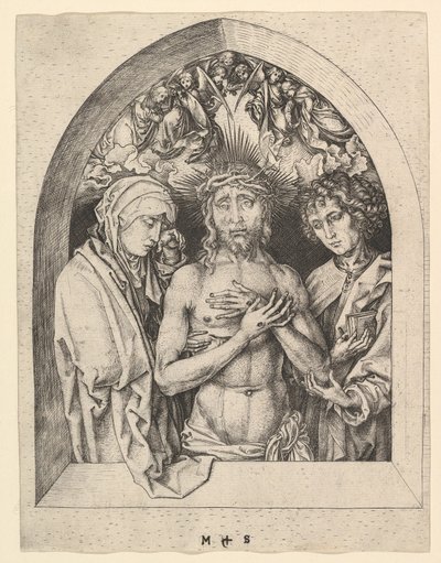 Bakire ve Aziz John ile Acıların Adamı Olarak İsa, ca. 1435-1491. by Martin Schongauer