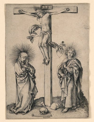 Meryem ve Yuhanna ile Çarmıhta İsa by Martin Schongauer