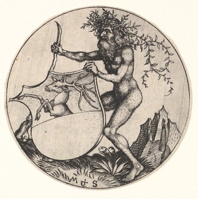 Vahşi Adam tarafından düzenlenen Geyik ile Kalkan, yaklaşık. 1435-1491. by Martin Schongauer