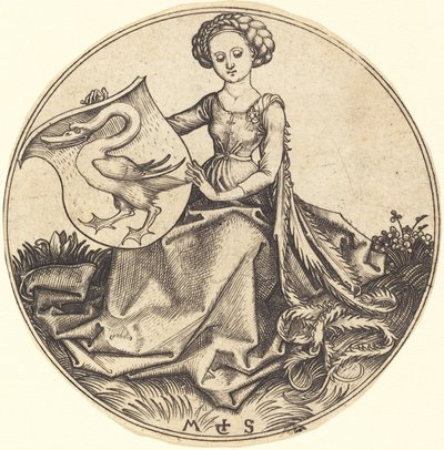 Kuğu ile Kalkan, Kadın Tarafından Tutuldu by Martin Schongauer