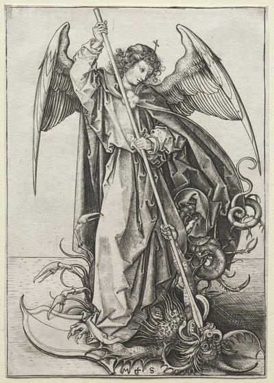 Başmelek Mikail Ejderhayı Deliyor, c. 1475. by Martin Schongauer
