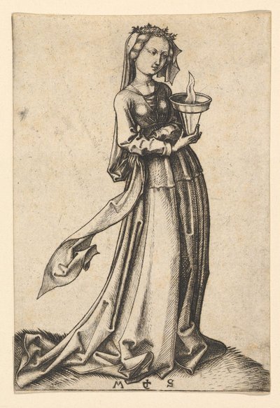 Dördüncü Bilge Bakire, Bilge ve Budala Bakireler dizisinden, ca. 1435-1491. by Martin Schongauer