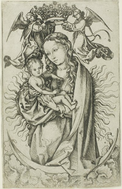 İki Melek Tarafından Taçlandırılan Hilaldeki Madonna by Martin Schongauer