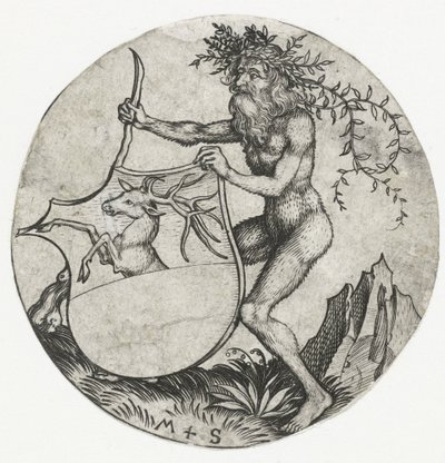 Bir topuz ile vahşi bir adam tarafından tutulan bir geyik ile arması Armalı rakamlar (dizi adı) by Martin Schongauer