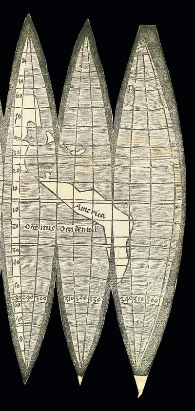Bir dizi karasal küre şeklinde dünya haritası, 1507 by Martin Waldseemuller