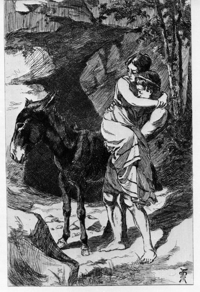 Lucius tesadüfen bir eşeğe dönüşür. Metamorfozlar (Altın Eşek veya Asinus aureus), 2. yüzyılda Apulee (Lucius Apuleius) (yaklaşık 125-180 arası) tarafından yazılan roman. Martin Van Maele tarafından Suyu Aşındırma by Martin van Maele