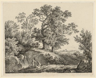 Şelale ve Dinlenen Bir Aile ile Manzara by Martin von Molitor