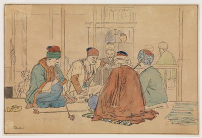 Pipo içen erkeklerle kafe iç by Martinus Rørbye