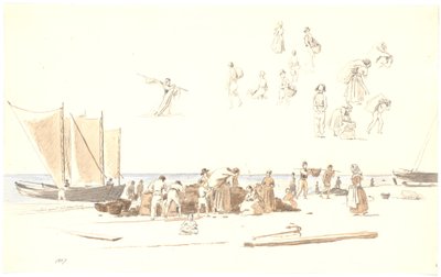 Skagen'deki balıkçılar sahilde tekneleri boşaltıyor by Martinus Rørbye