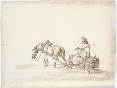 Bir boru demeti üzerinde bir adamla atlı kızak [?] by Martinus Rørbye