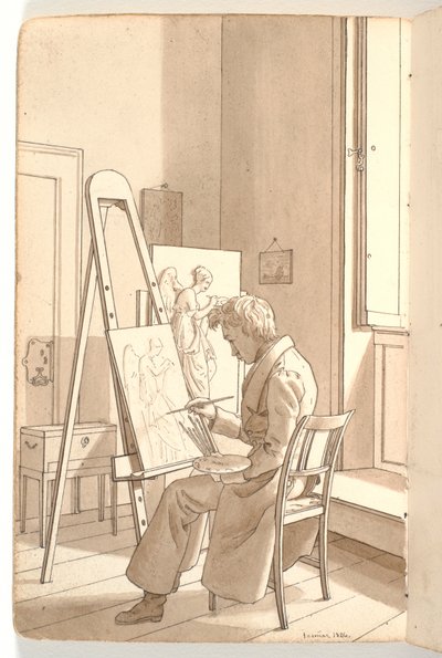 Şövale ile genç sanatçı boyama ile akademinin iç by Martinus Rørbye