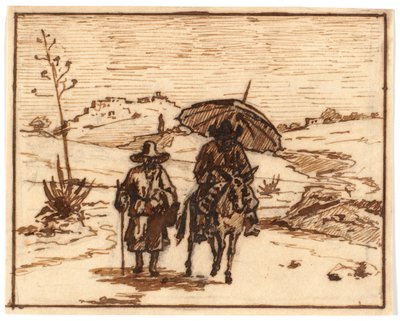 Eşek binicisi ve bir yaya ile İtalyan manzarası by Martinus Rørbye