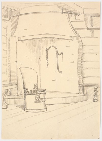 Şömine ve arkalıklı yuvarlak ahşap sandalye by Martinus Rørbye