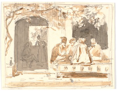 Türk kahvesi ve berber dükkanının önündeki Satranç Partisinde Doğulular by Martinus Rørbye