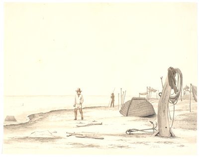 Ters tekne ve iki balıkçı ile plaj partisi by Martinus Rørbye