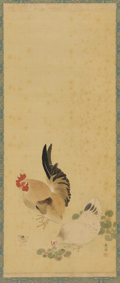 Horoz, tavuk ve civciv, Edo dönemi, 18. yüzyıl. by Maruyama Okyo