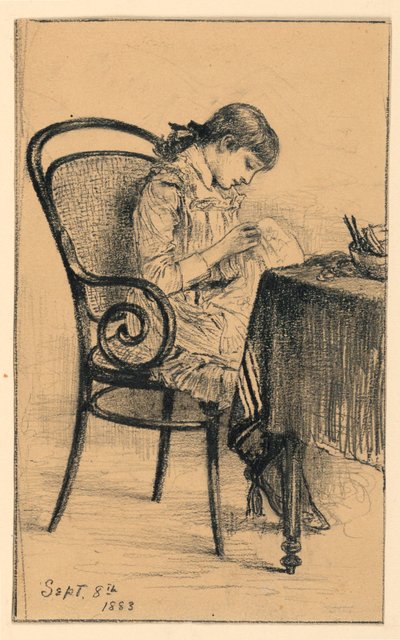 Çizim, Marian Dikiş Dikiyor, 1883 by Mary A. Hallock Foote