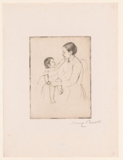 Okşama Okşama Mêre et enfant by Mary Cassatt (signed by artist)