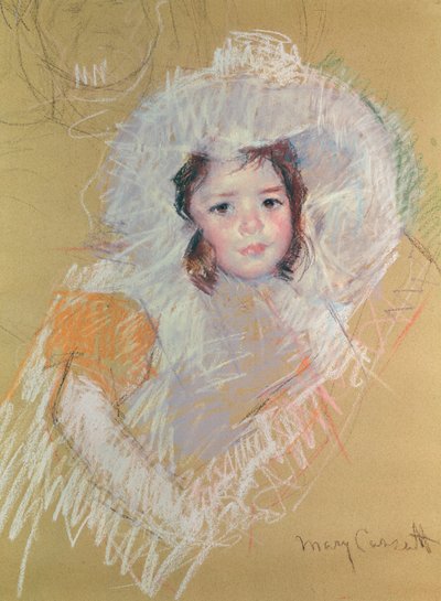 Büyük Şapkalı Genç Kız Büstü veya Margot Lux (kağıt üzerinde pastel) by Mary Cassatt