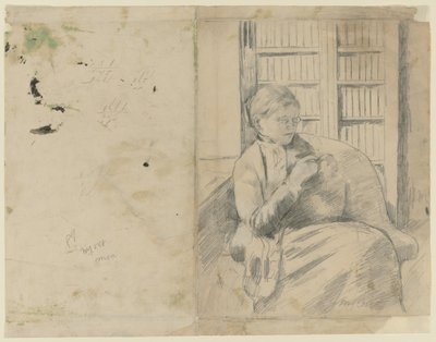 Kütüphane rektosunda örgü, Kütüphanede örgü tersi, c. 1881. by Mary Cassatt