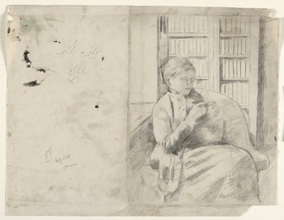 Kütüphane rektosunda örgü, c. 1881. by Mary Cassatt