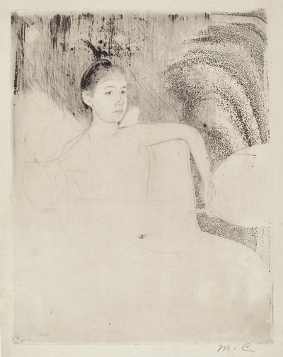 Mimi Bir Japon Yelpazesini Tutuyor, c. 1889. by Mary Cassatt