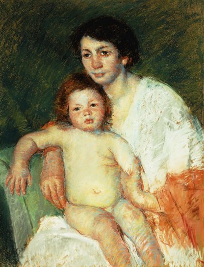Annenin Kucağında Sağ Kolunu Sandalyenin Arkasına Dayalı Çıplak Bebek, 1913 by Mary Cassatt