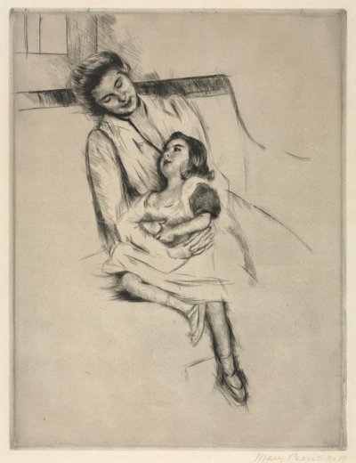 Kanepede Oturan Reine ve Margot, c. 1902. by Mary Cassatt