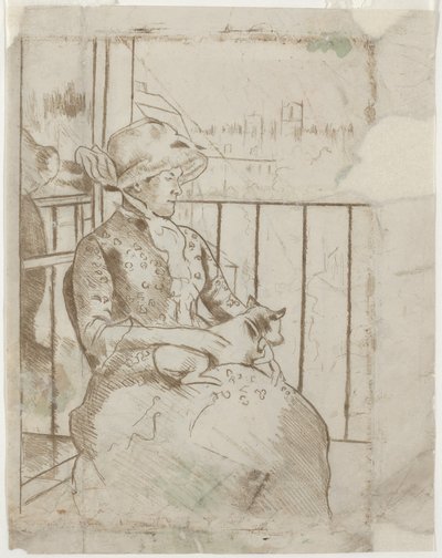 Susan Bir Balkonda Köpek Tutarken [verso] by Mary Cassatt