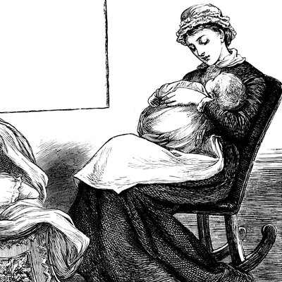 Bir sallanan sandalyede otururken çocuğunu kucaklayan bir anne by Mary Ellen Edwards