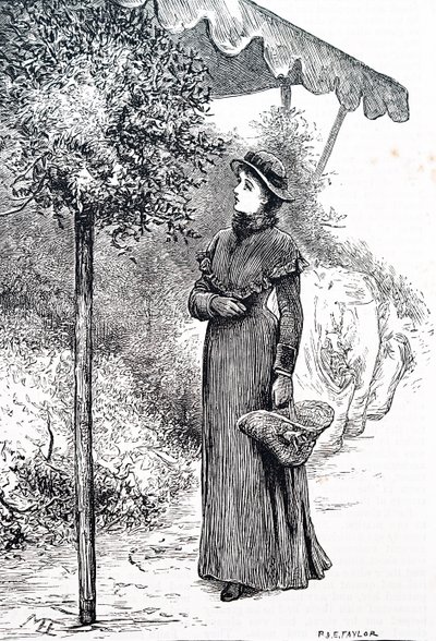 Noel süsleri için kutsal bitki satın alan bir kadın. İngiliz sanatçı Mary Ellen Edwards (1838-1934) tarafından by Mary Ellen Edwards