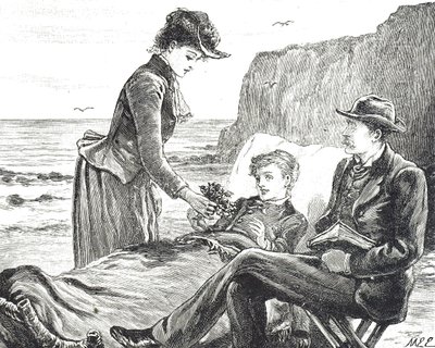 Deniz kenarında sakat bir çocuğu tasvir eden gravür by Mary Ellen Edwards