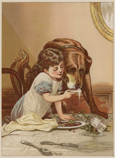Kız besleme köpeği (chromolitho) by Mary Ellen Edwards