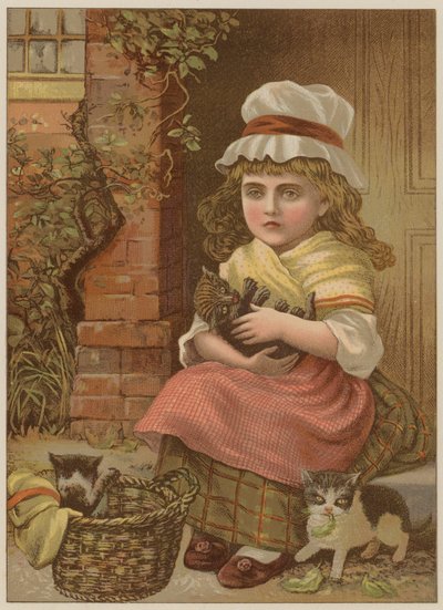 Yavru kedili kız (chromolitho) by Mary Ellen Edwards