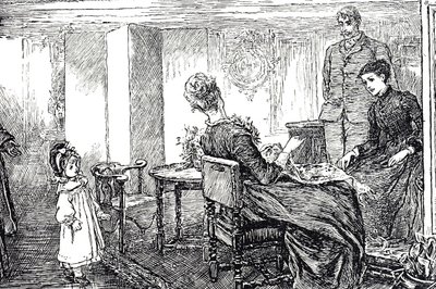 Bir öğleden sonra teyzeleri ve amcası tarafından bakılan küçük bir kızın illüstrasyonu by Mary Ellen Edwards