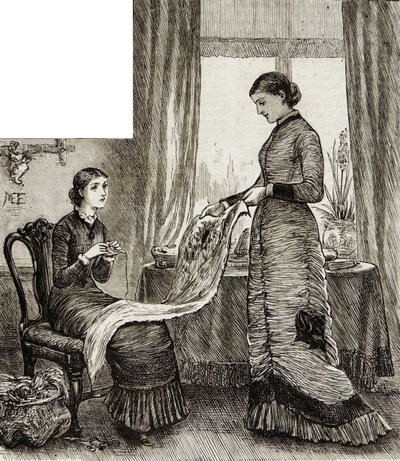 Arkadaşının nakışına hayran olan genç kadın by Mary Ellen Edwards