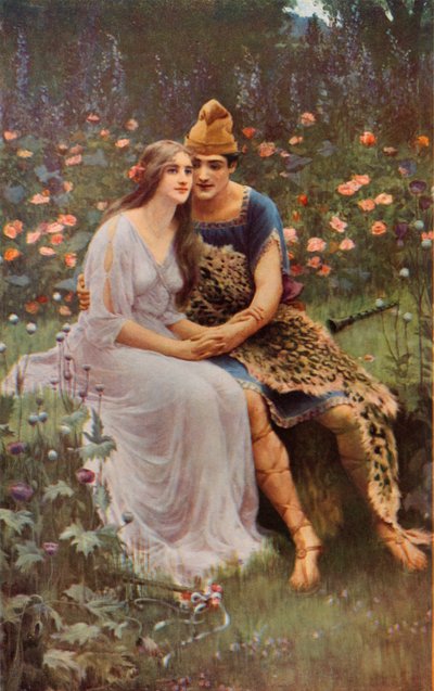 Shakespeare: Florizel ve Perdita, Kış Masalı, IV. Perde, Sahne 3 (renkli taş) by Mary F. Raphael