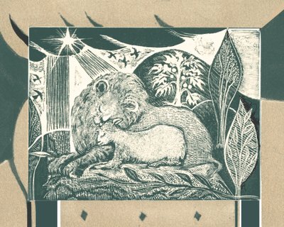 Ve aslan kuzuyla yatacak, 2003 (ahşap oyma) by Mary Kuper