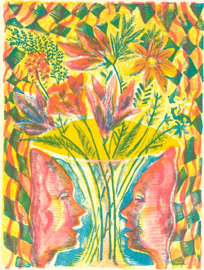 Yüzler ve Çiçekler, 2015 (litografi) by Mary Kuper