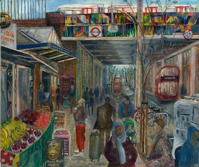Ladbroke Grove karantinadan hemen önce: 4, istasyon, 2020 (gemide petrol) by Mary Kuper