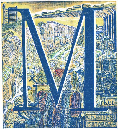 Pazar: Portobello ve Golborne Yolu, 2015 (vinil gravür ve kolaj) by Mary Kuper