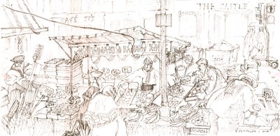 Portobello pazarı, 2006 (kalem ve mürekkep) by Mary Kuper
