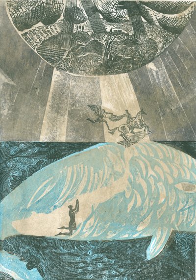 Tılsım: Canavarın gövdesinin içinde, 2015 (vinil gravür ve kolaj) by Mary Kuper
