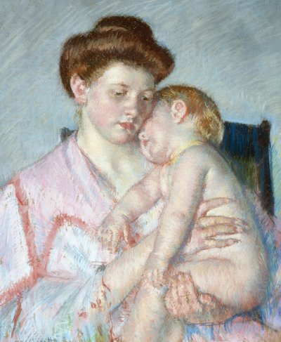 Sleepy Baby, c.1910 (kağıt üzerinde pastel) by Mary Stevenson Cassatt