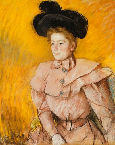 Siyah Şapkalı ve Ahududu Pembesi Kostümlü Kadın, 1899 dolayları by Mary Cassatt