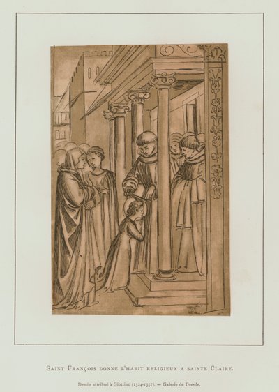 Assisili Aziz Francis, Aziz Claire'in (taş) saçını keserken by Maso di Banco Giottino